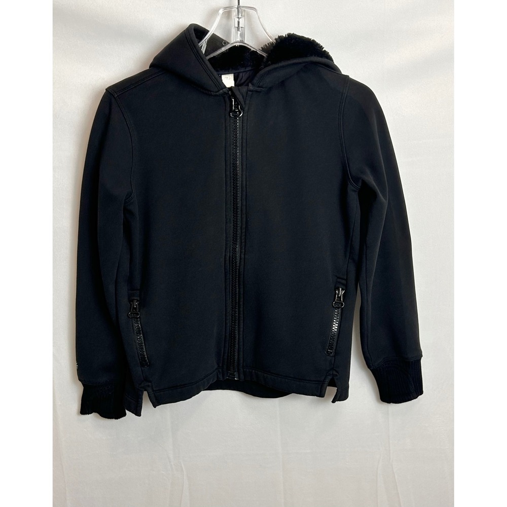 Athleta Girl Black Faux Fur Lined Full Zip Hoodie Thumbholes Size L 12